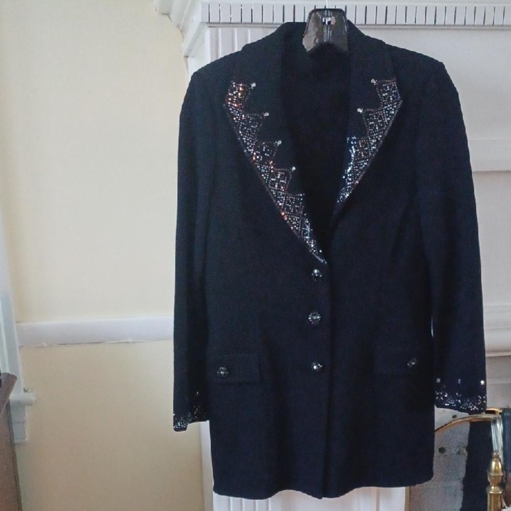 St John Evening Size 8 Sequined Black Knit Blazer and Coordinating  St John Tee
